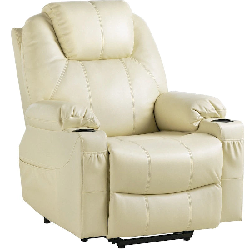 PU Leather Power Lift Massage Recliner Chair with Heat Vibration Cup Holders
