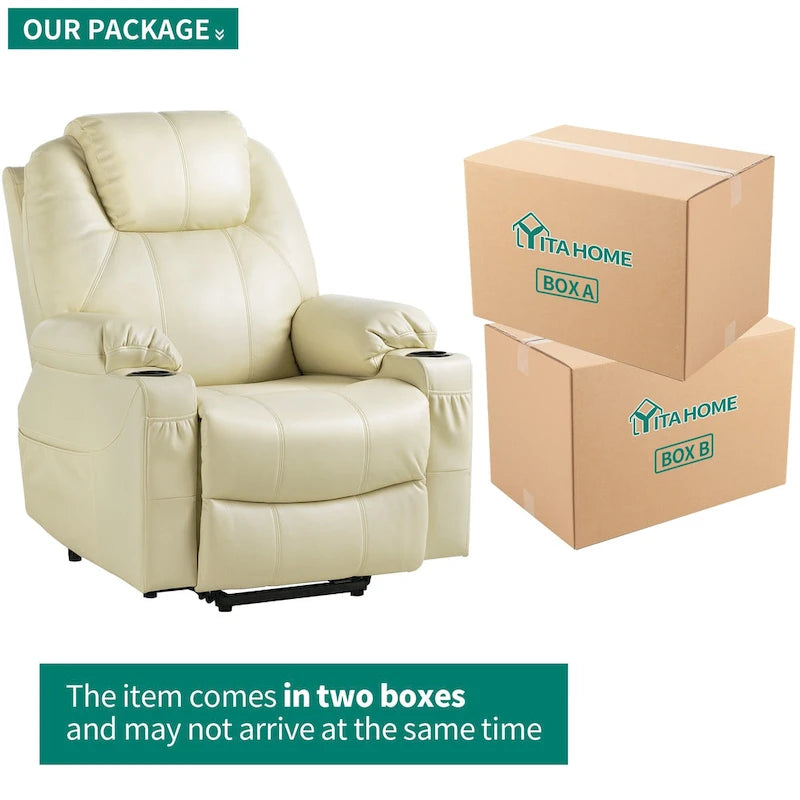 PU Leather Power Lift Massage Recliner Chair with Heat Vibration Cup Holders
