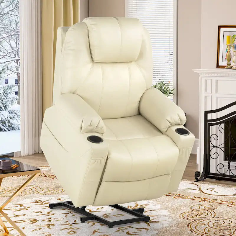 PU Leather Power Lift Massage Recliner Chair with Heat Vibration Cup Holders