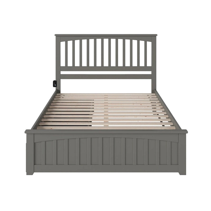 Grey Solid Wood Queen Platform Bed with Footboard and Storage Drawers