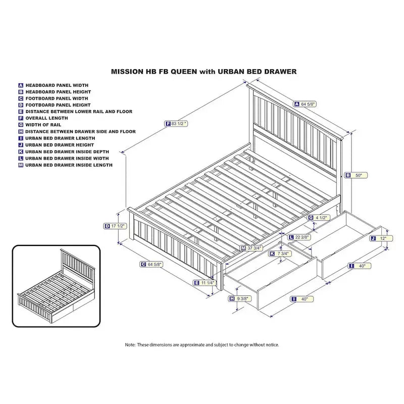 Grey Solid Wood Queen Platform Bed with Footboard and Storage Drawers