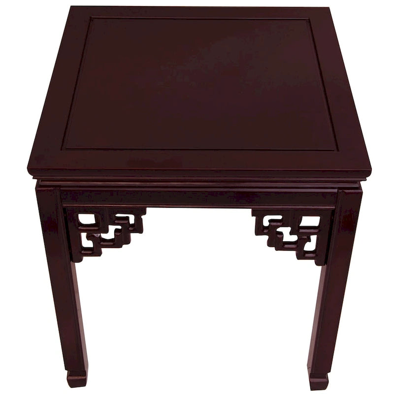 Solid Kiln-Dried Rosewood Square Side Table Dark Lacquered Finish Ming Style