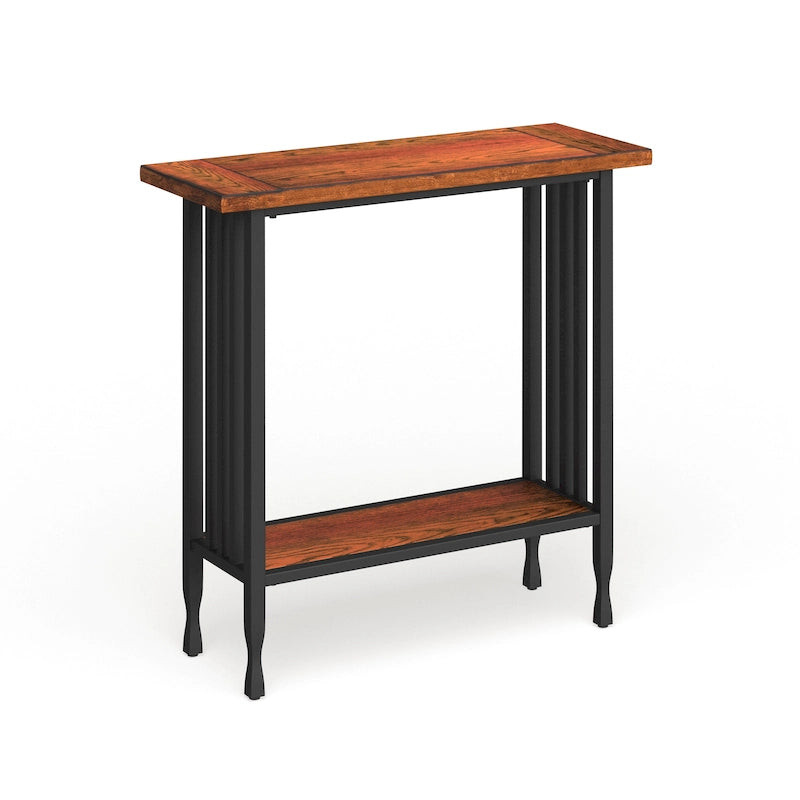 Matte Black Slatted Mission Style Console Hall Stand with Lower Shelf