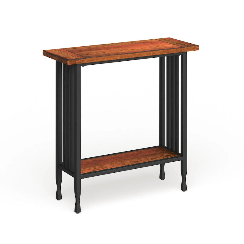 Matte Black Slatted Mission Style Console Hall Stand with Lower Shelf