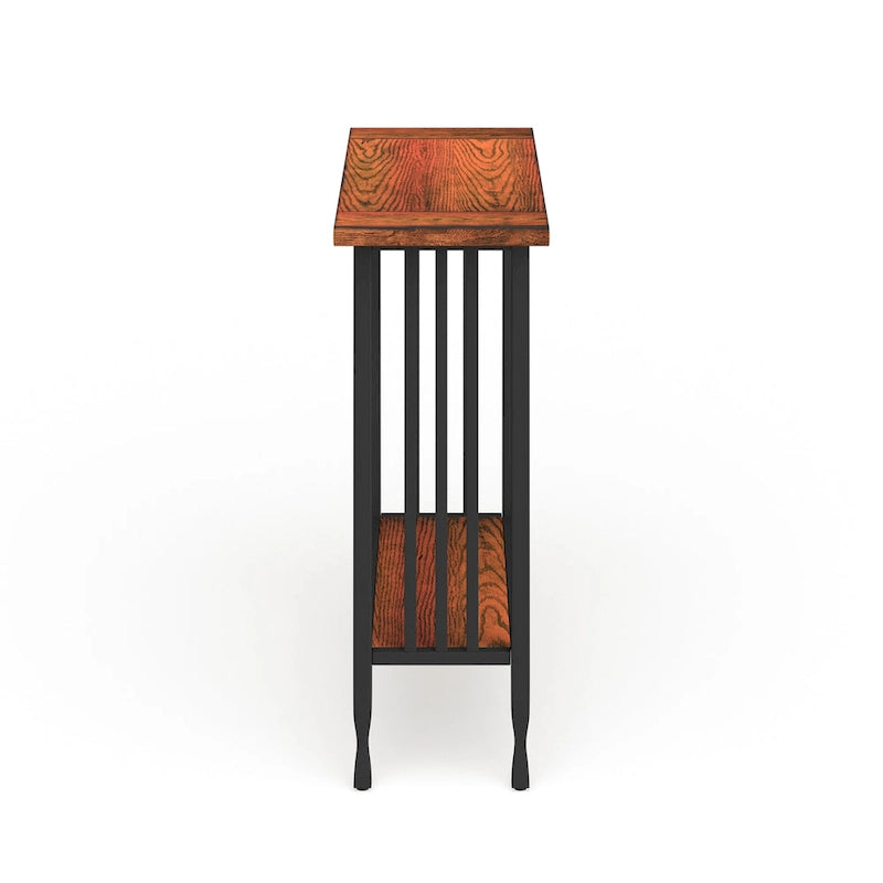 Matte Black Slatted Mission Style Console Hall Stand with Lower Shelf