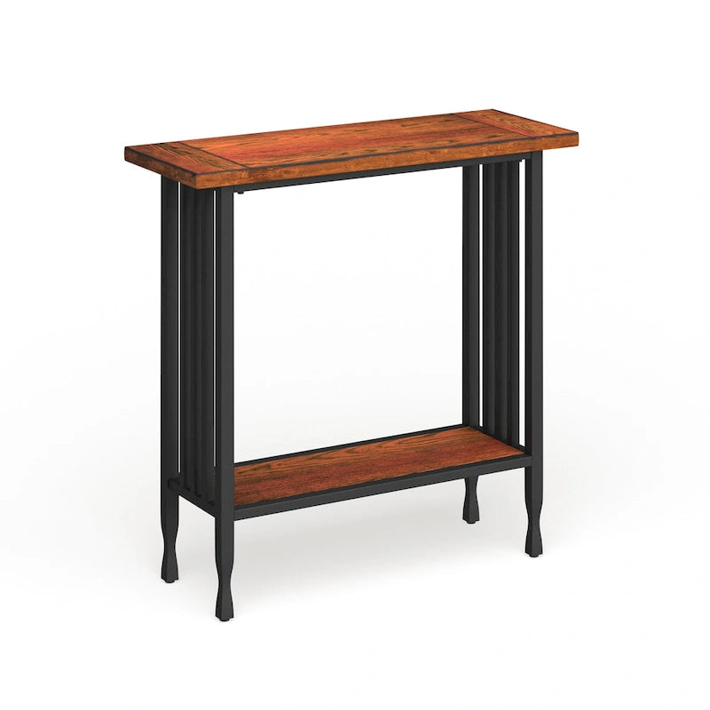 Matte Black Slatted Mission Style Console Hall Stand with Lower Shelf