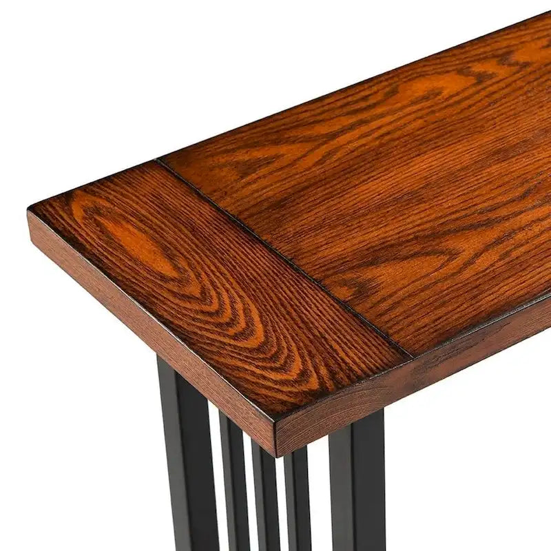 Matte Black Slatted Mission Style Console Hall Stand with Lower Shelf