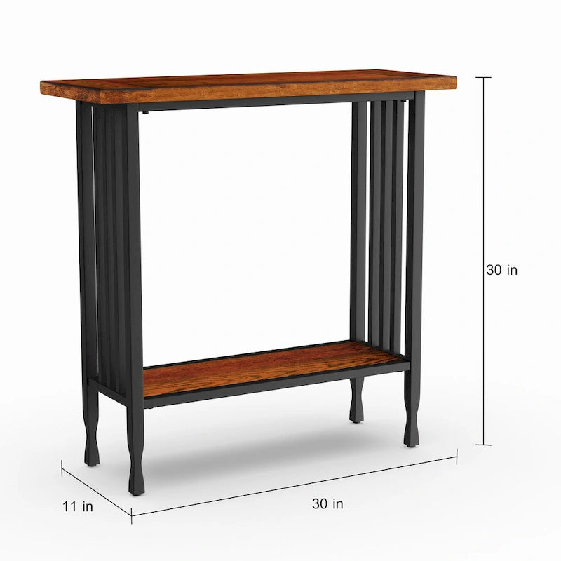 Matte Black Slatted Mission Style Console Hall Stand with Lower Shelf