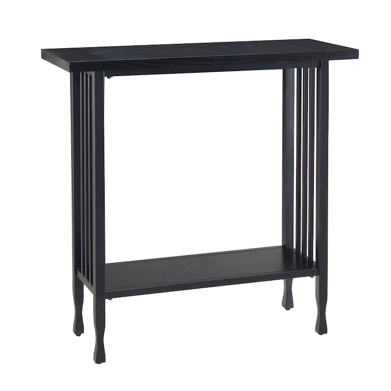 Matte Black Slatted Mission Style Console Hall Stand with Lower Shelf