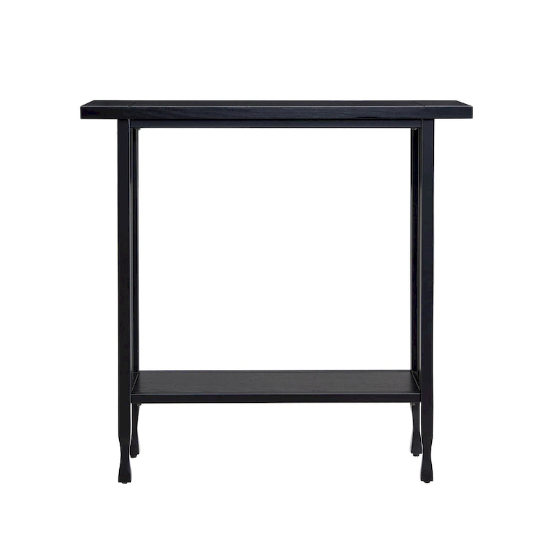 Matte Black Slatted Mission Style Console Hall Stand with Lower Shelf