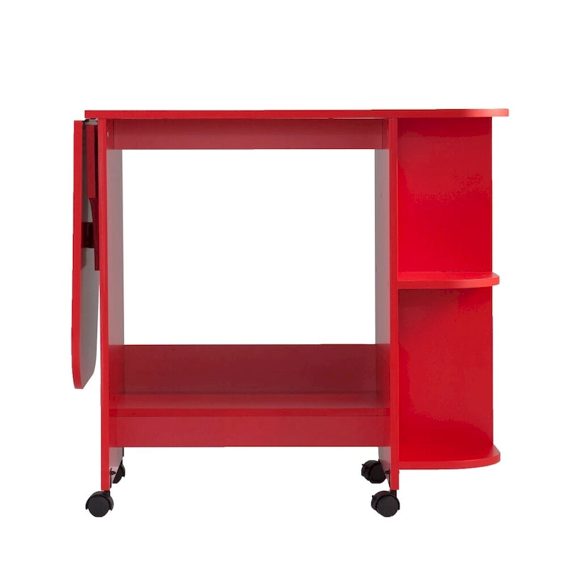 Foldable Rolling Sewing Table with Side Shelves Craft Station Red