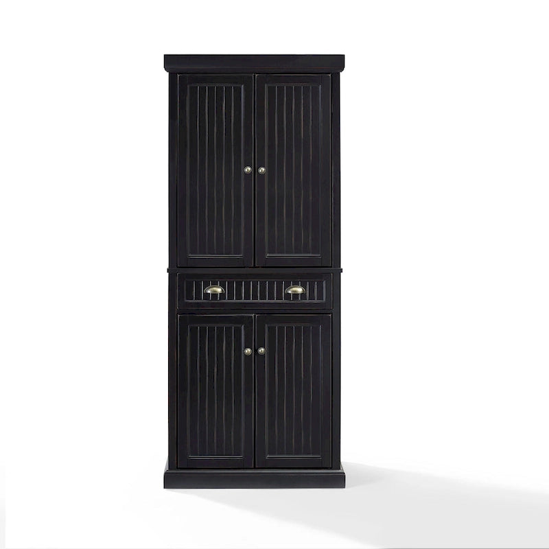 Distressed Black Freestanding Kitchen Pantry Cabinet with Adjustable Shelves and Deep Drawer