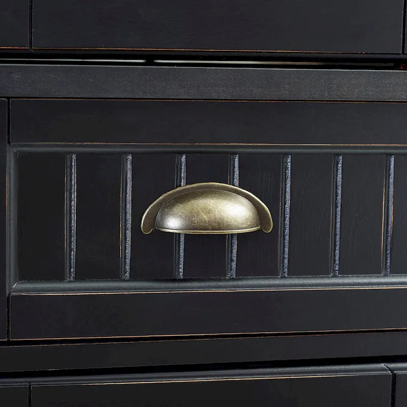 Distressed Black Freestanding Kitchen Pantry Cabinet with Adjustable Shelves and Deep Drawer