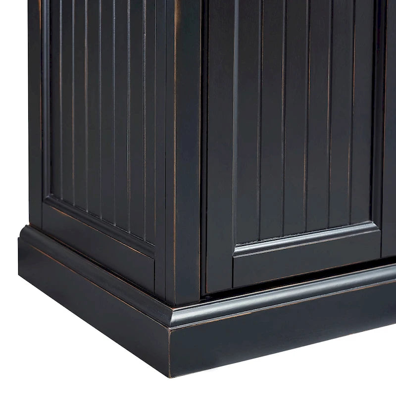 Distressed Black Freestanding Kitchen Pantry Cabinet with Adjustable Shelves and Deep Drawer