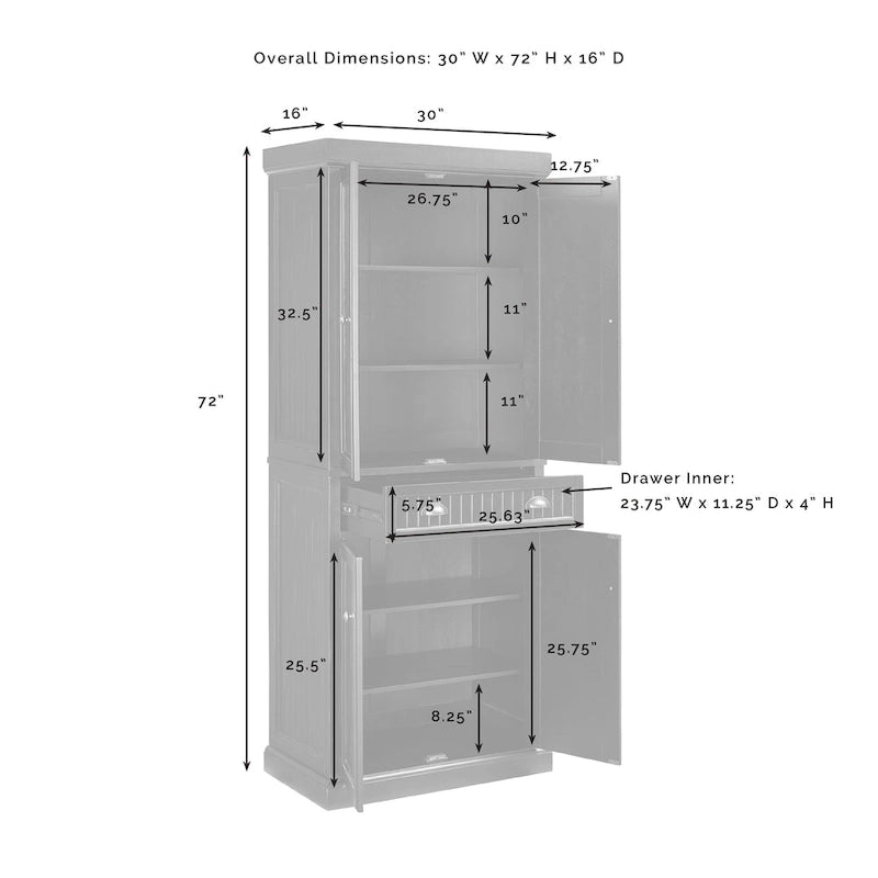 Distressed Black Freestanding Kitchen Pantry Cabinet with Adjustable Shelves and Deep Drawer