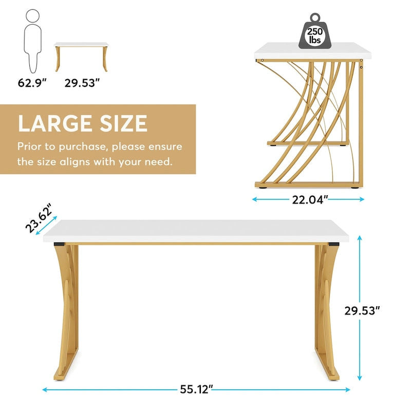 55 inch Modern White Computer Desk