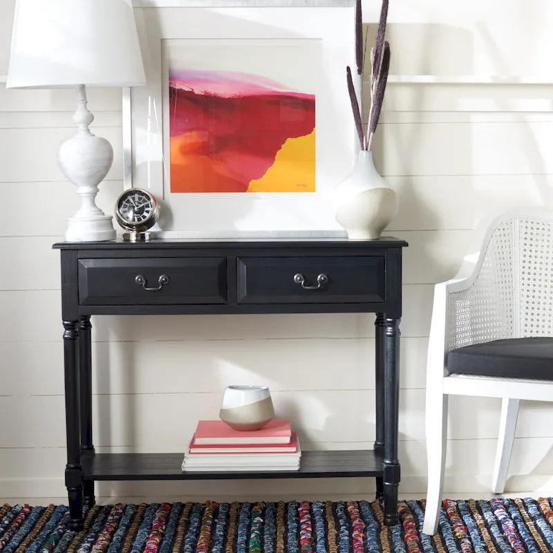 Classic Two-Drawer Console Table with Open Bottom Shelf White