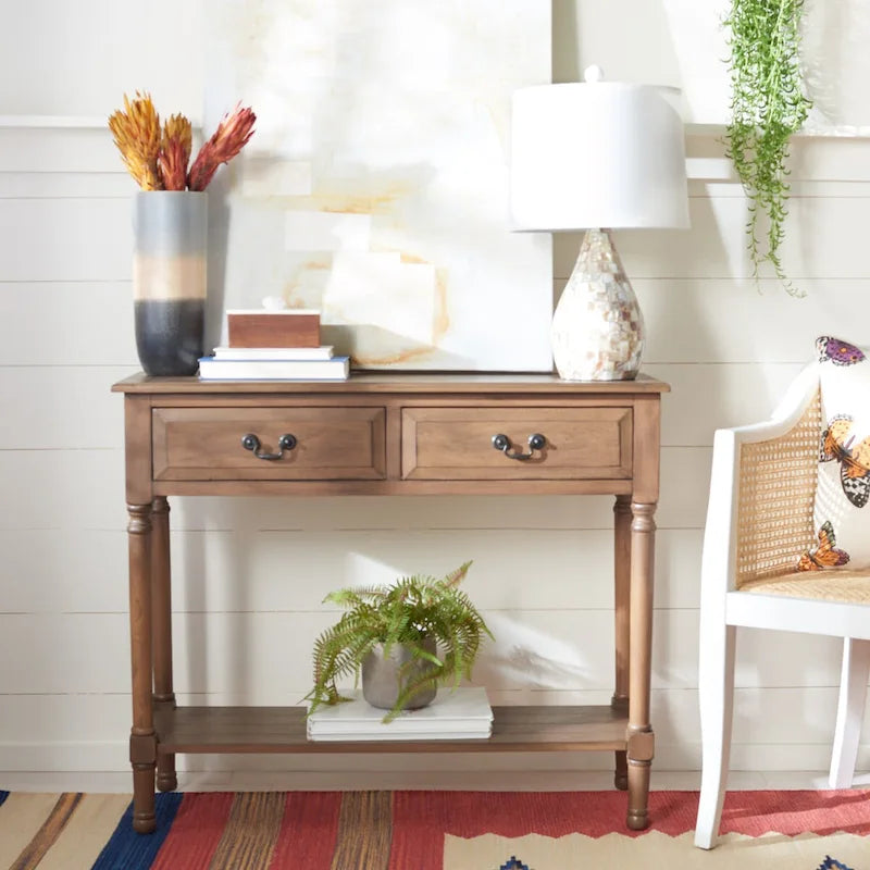 Classic Two-Drawer Console Table with Open Bottom Shelf White