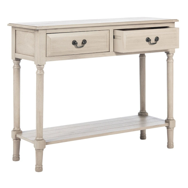 Classic Two-Drawer Console Table with Open Bottom Shelf White