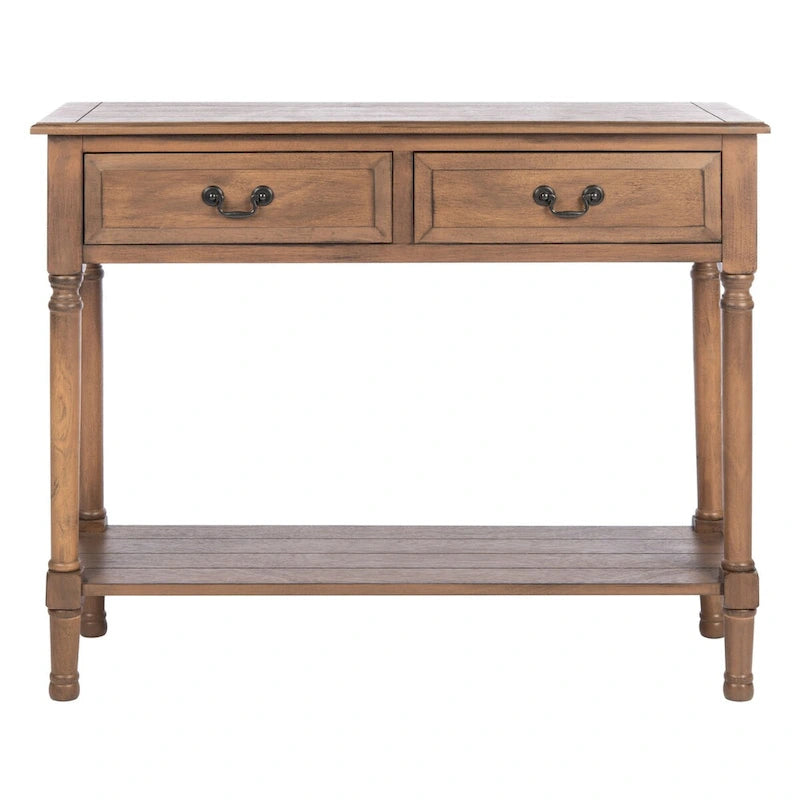 Classic Two-Drawer Console Table with Open Bottom Shelf White