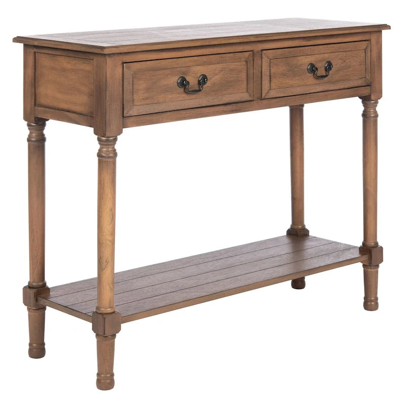Classic Two-Drawer Console Table with Open Bottom Shelf White