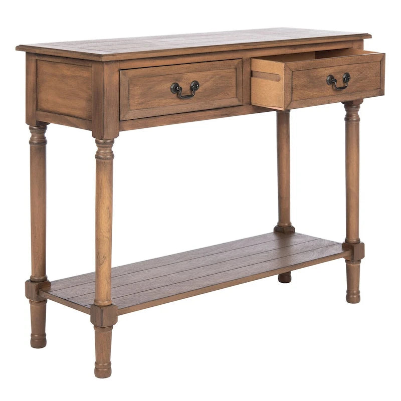 Classic Two-Drawer Console Table with Open Bottom Shelf White