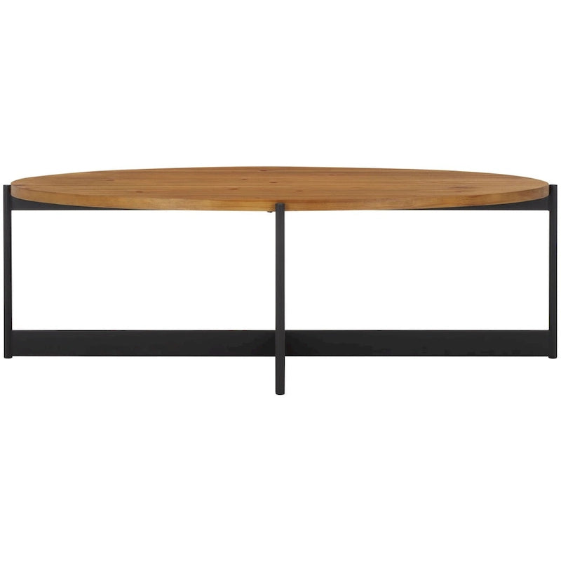 Oval Fir Wood Top Coffee Table with Black Metal Base Natural Brown