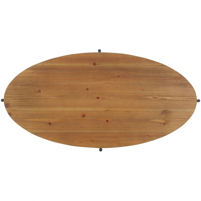 Oval Fir Wood Top Coffee Table with Black Metal Base Natural Brown