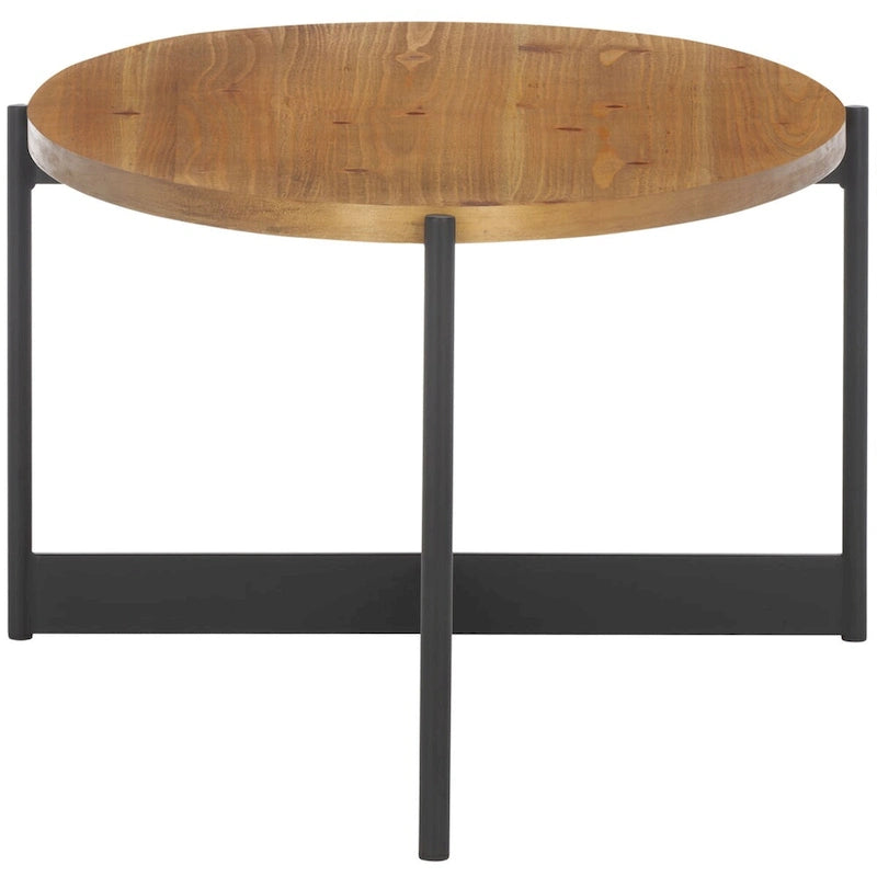 Oval Fir Wood Top Coffee Table with Black Metal Base Natural Brown