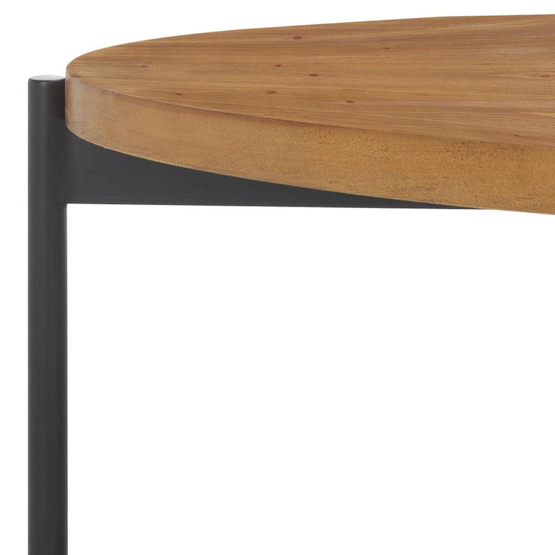 Oval Fir Wood Top Coffee Table with Black Metal Base Natural Brown