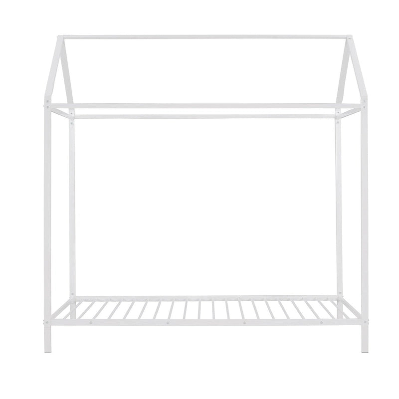 Metal House Bed Frame Twin Size Kids Platform Floor Bed for Boys and Girls White Black