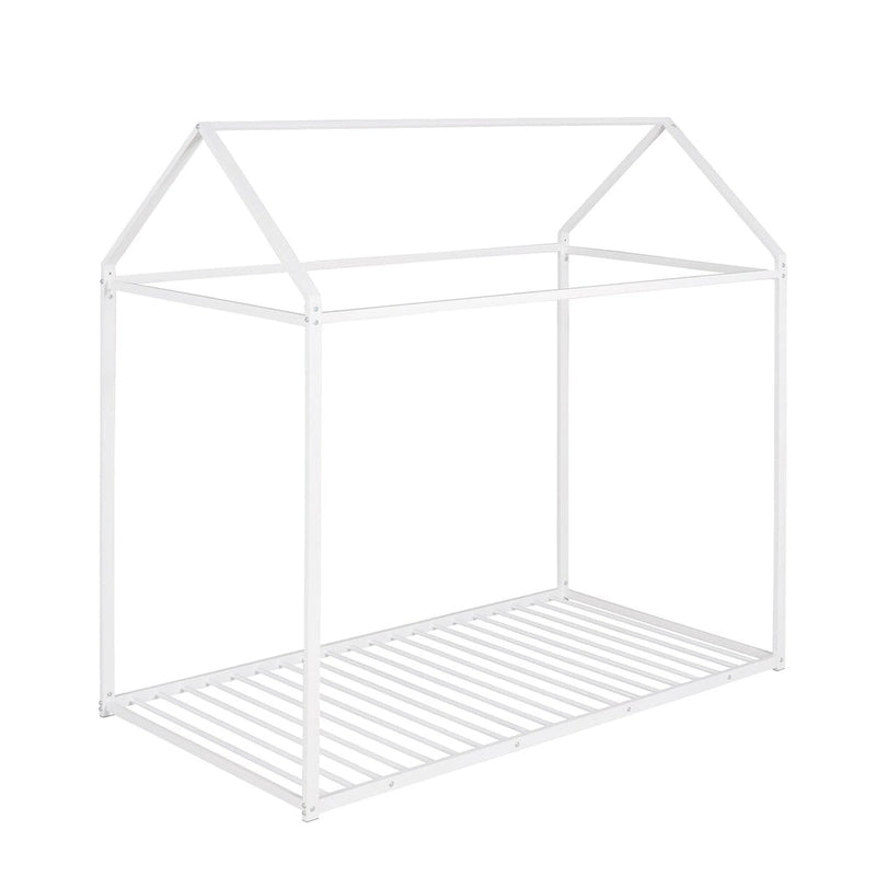 Metal House Bed Frame Twin Size Kids Platform Floor Bed for Boys and Girls White Black