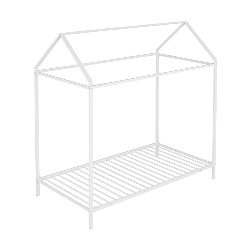 Metal House Bed Frame Twin Size Kids Platform Floor Bed for Boys and Girls White Black