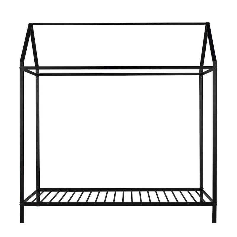 Metal House Bed Frame Twin Size Kids Platform Floor Bed for Boys and Girls White Black