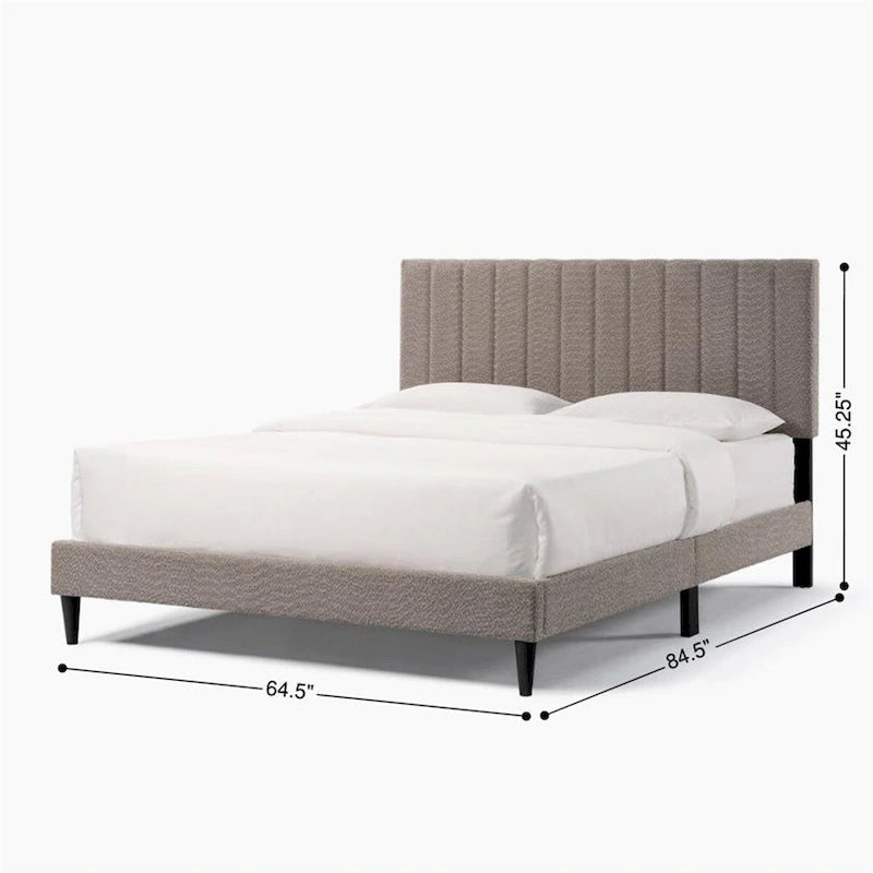 Tufted Upholstered Platform Bed with Boucle Fabric Headboard Grey Cream White