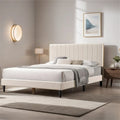 Tufted Upholstered Platform Bed with Boucle Fabric Headboard Grey Cream White
