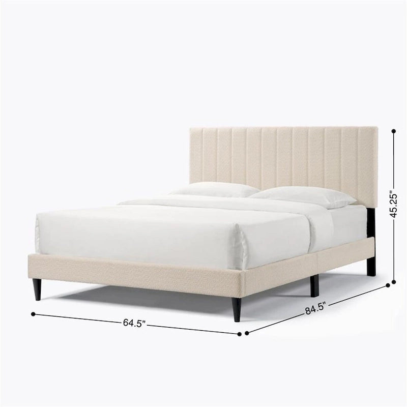 Tufted Upholstered Platform Bed with Boucle Fabric Headboard Grey Cream White