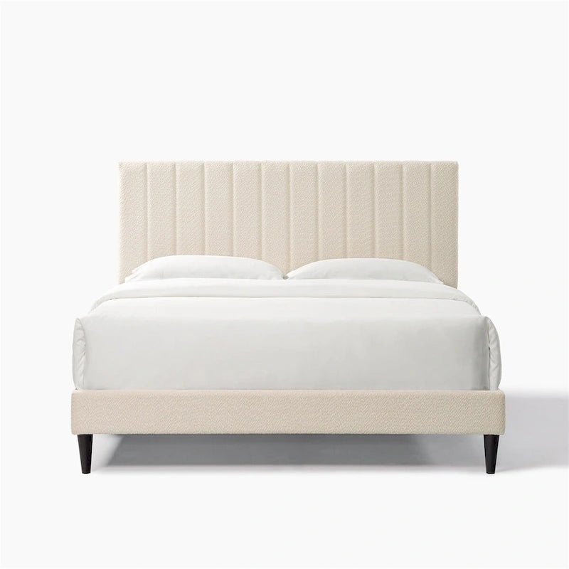 Tufted Upholstered Platform Bed with Boucle Fabric Headboard Grey Cream White