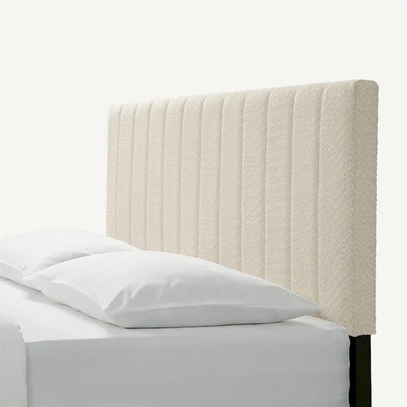 Tufted Upholstered Platform Bed with Boucle Fabric Headboard Grey Cream White