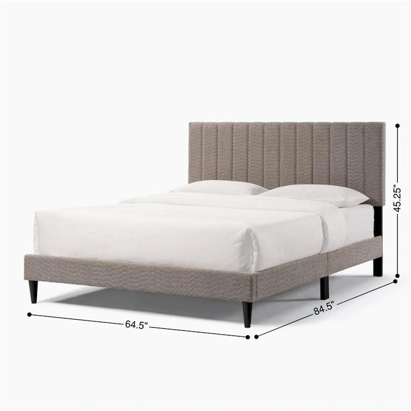 Tufted Upholstered Platform Bed with Boucle Fabric Headboard Grey Cream White