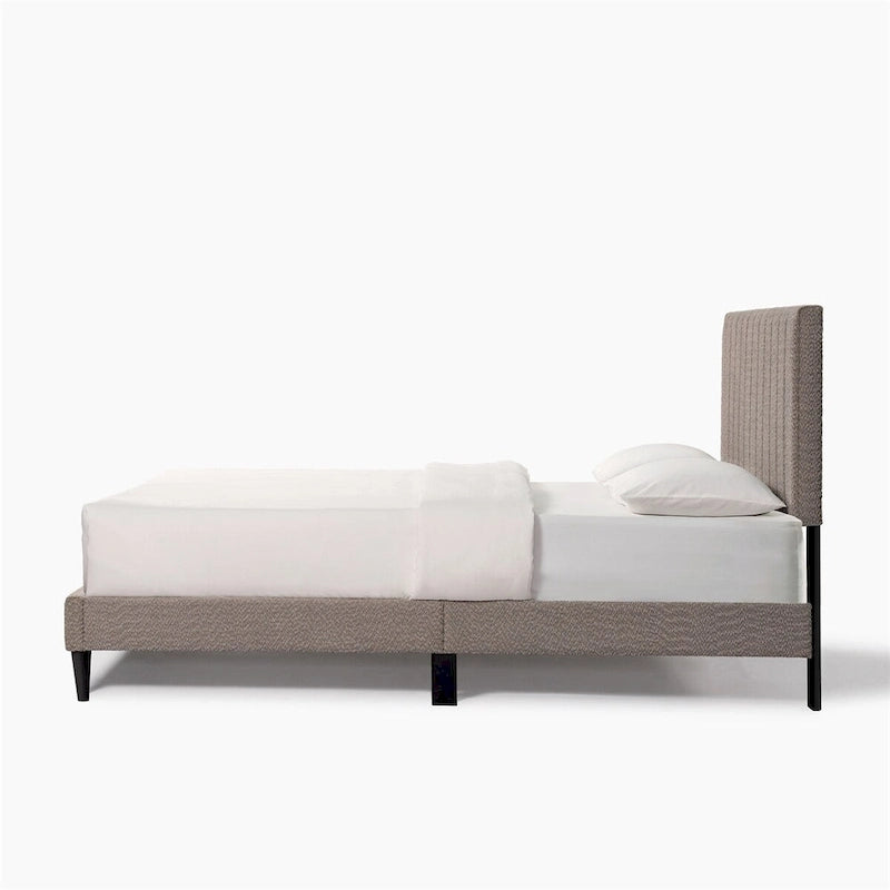 Tufted Upholstered Platform Bed with Boucle Fabric Headboard Grey Cream White