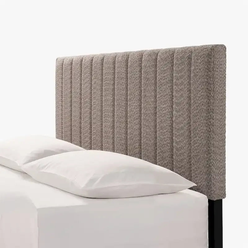 Tufted Upholstered Platform Bed with Boucle Fabric Headboard Grey Cream White