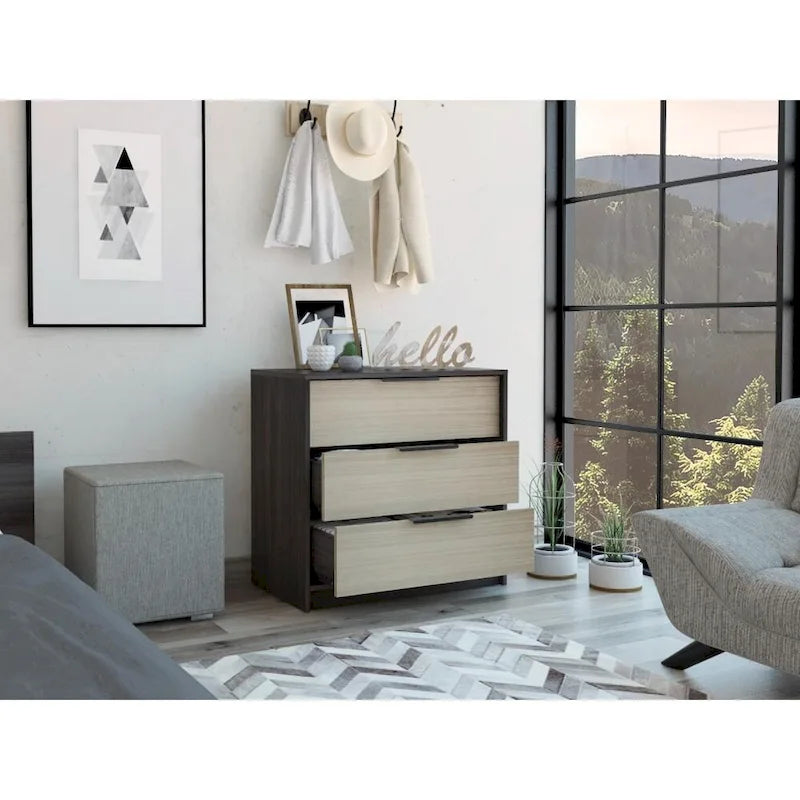 3-Drawer Dresser with Espresso Frame and Light Oak Drawer Fronts