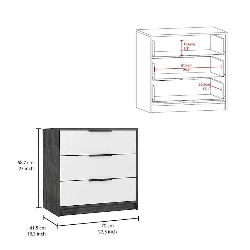 3-Drawer Dresser with Espresso Frame and Light Oak Drawer Fronts