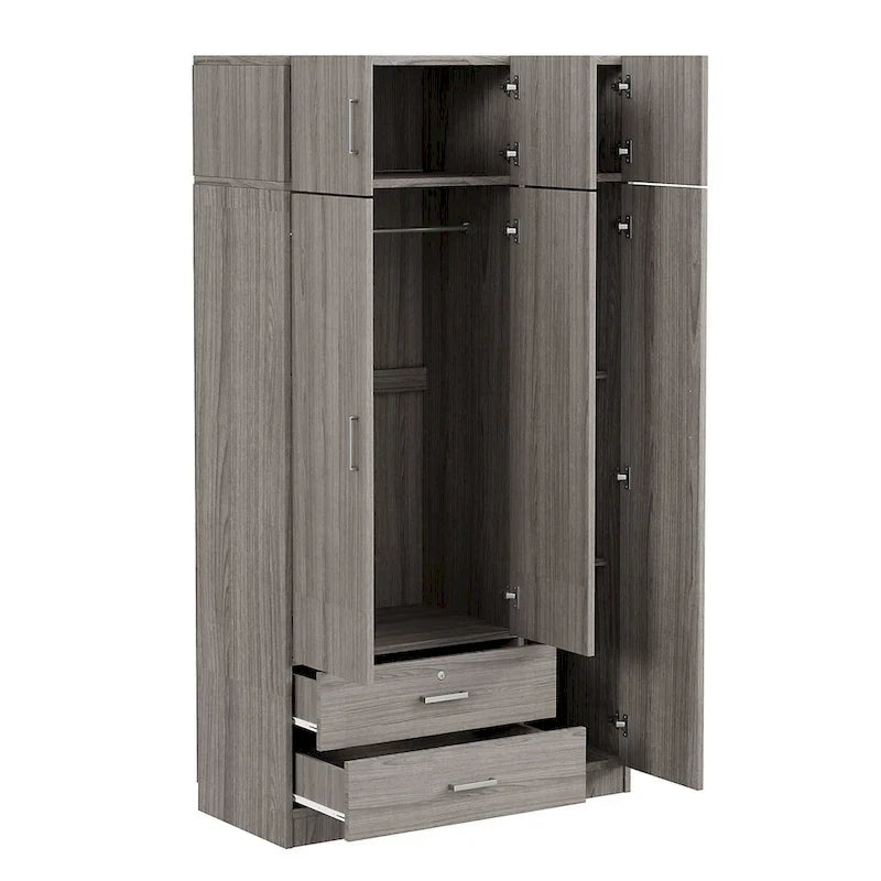3-Door Bedroom Wardrobe with Mirror, 2 Drawers and Top Cabinet