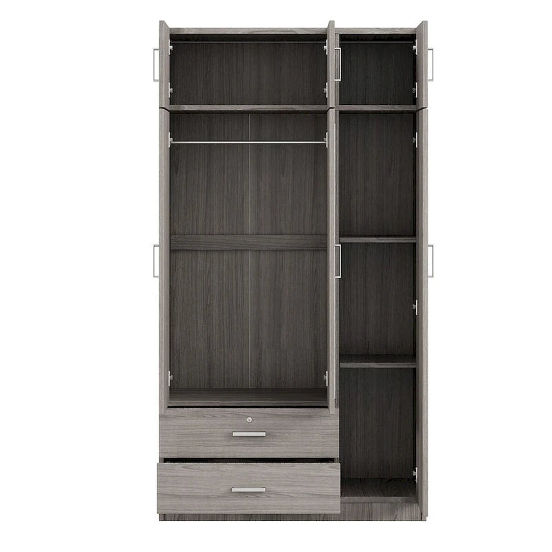 3-Door Bedroom Wardrobe with Mirror, 2 Drawers and Top Cabinet