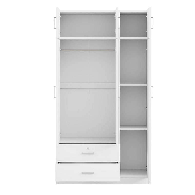 3-Door Bedroom Wardrobe with Mirror, 2 Drawers and Top Cabinet
