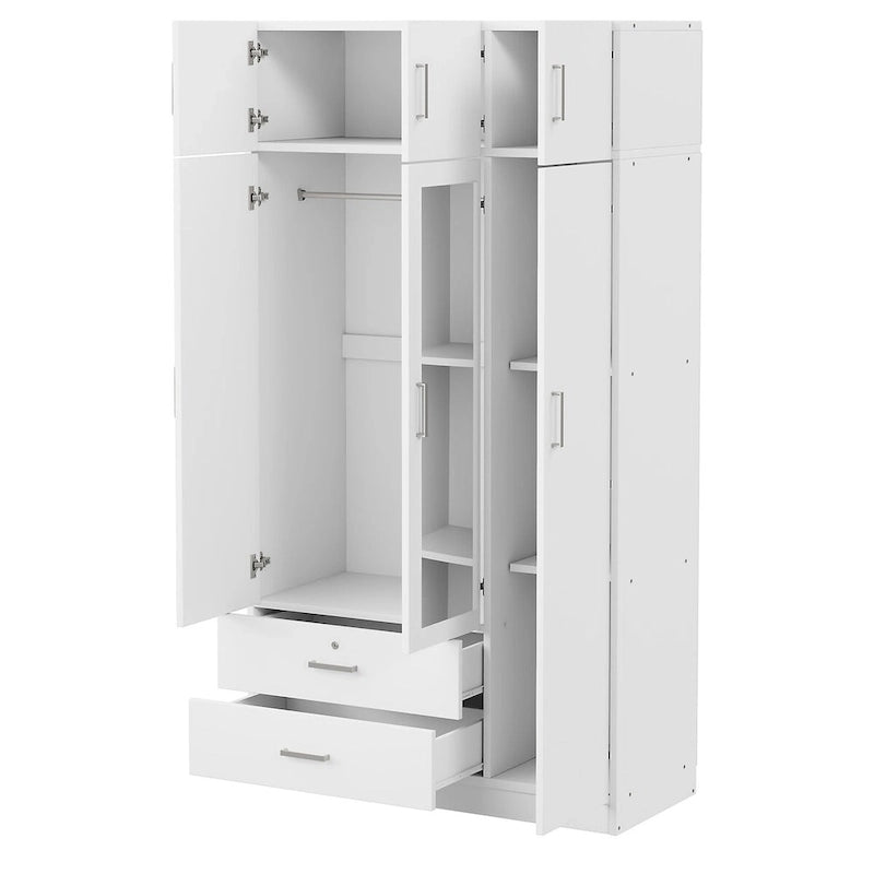 3-Door Bedroom Wardrobe with Mirror, 2 Drawers and Top Cabinet