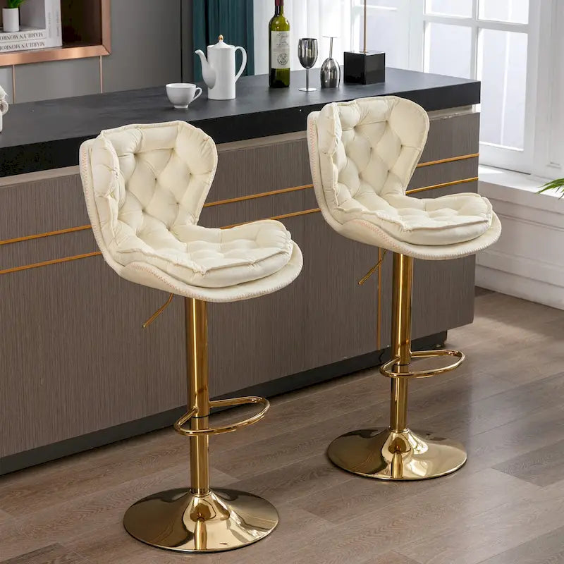 Set of 2 Upholstered Aremless Adjustable Height Bar Stools with Footrest