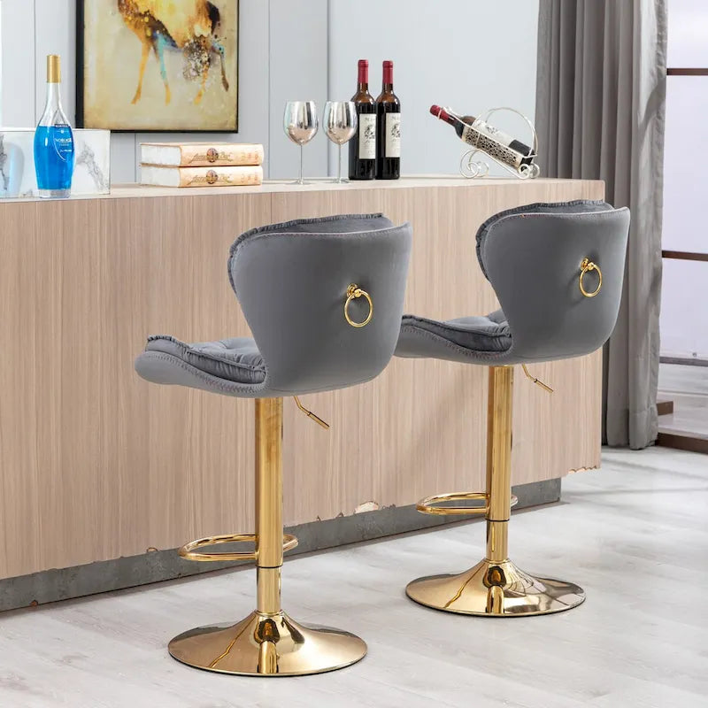 Set of 2 Upholstered Aremless Adjustable Height Bar Stools with Footrest